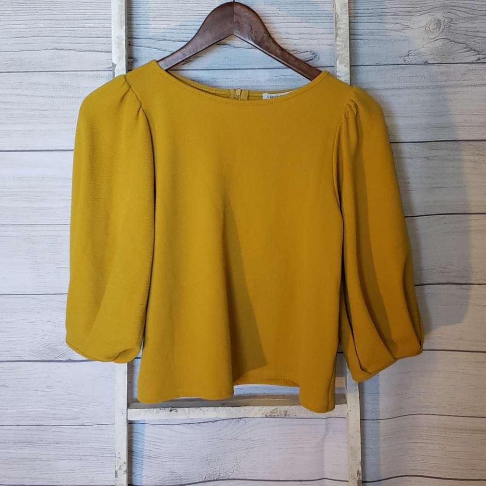 Green Envelope Las Angeles mustard blouse